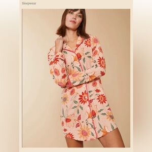 Spartina 449 Botanic Garden Peach Pink Boho Floral Long Sleeve Sleep Shirt
